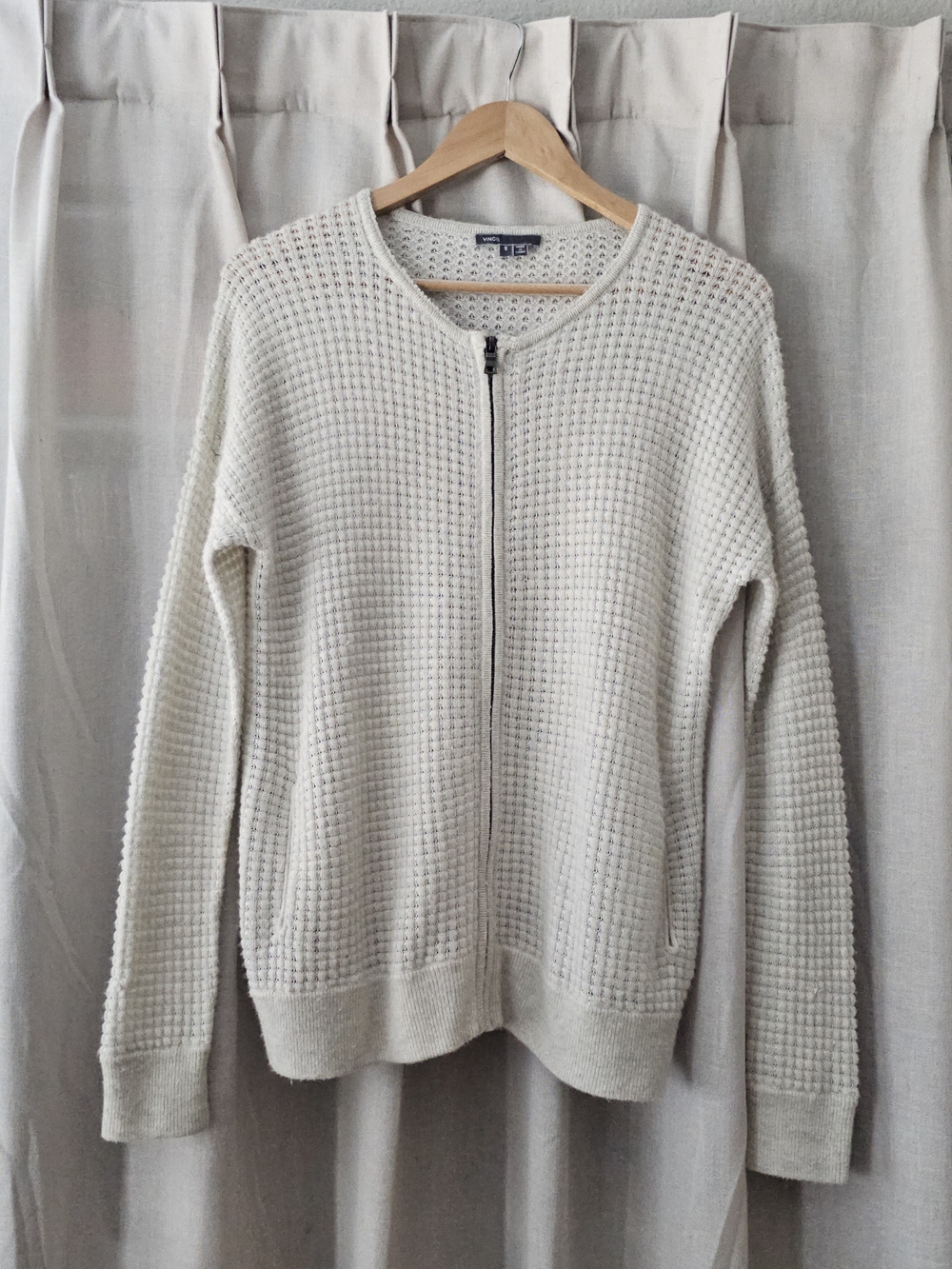 Vince Men's Cashmere Zip Cardigan Waffle Knit Cream Size S Luxury Sweater